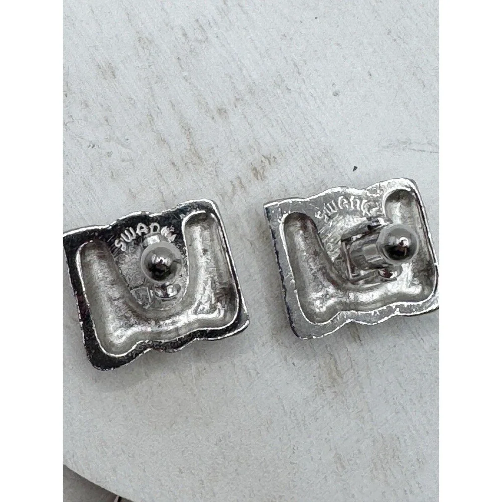 Swank Textured Silver Tone Wavy Rectangle Cufflinks MCM Mid Century Modern